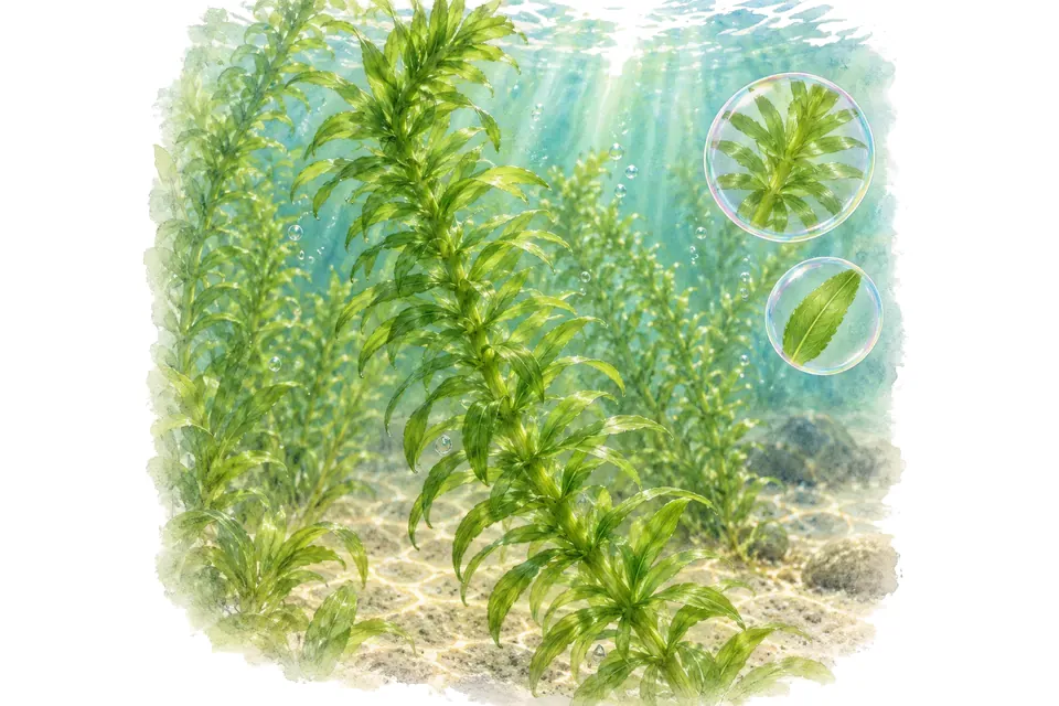 Planche aquarelle : Egeria densa : biologie et vérification du statut réglementaire.