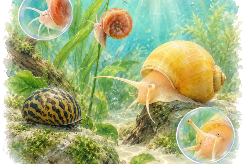 Planche aquarelle : Les escargots d’aquarium (pour débuter).