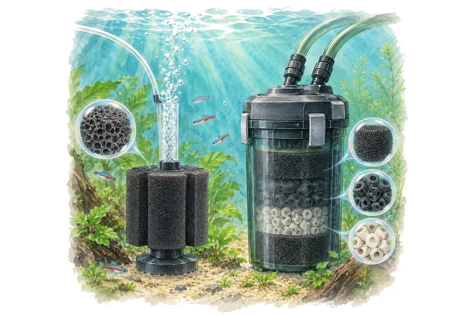 Planche aquarelle du quiz : Quiz filtration aquarium : 10 questions niveau confirmé.