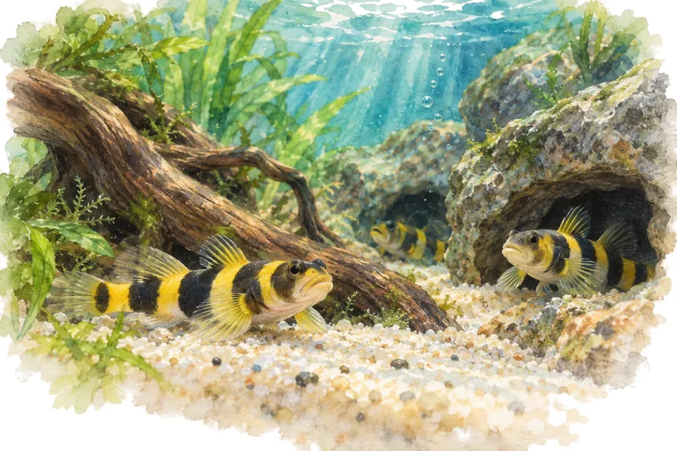 Planche aquarelle : gobies abeilles : identifier avant de choisir le milieu.