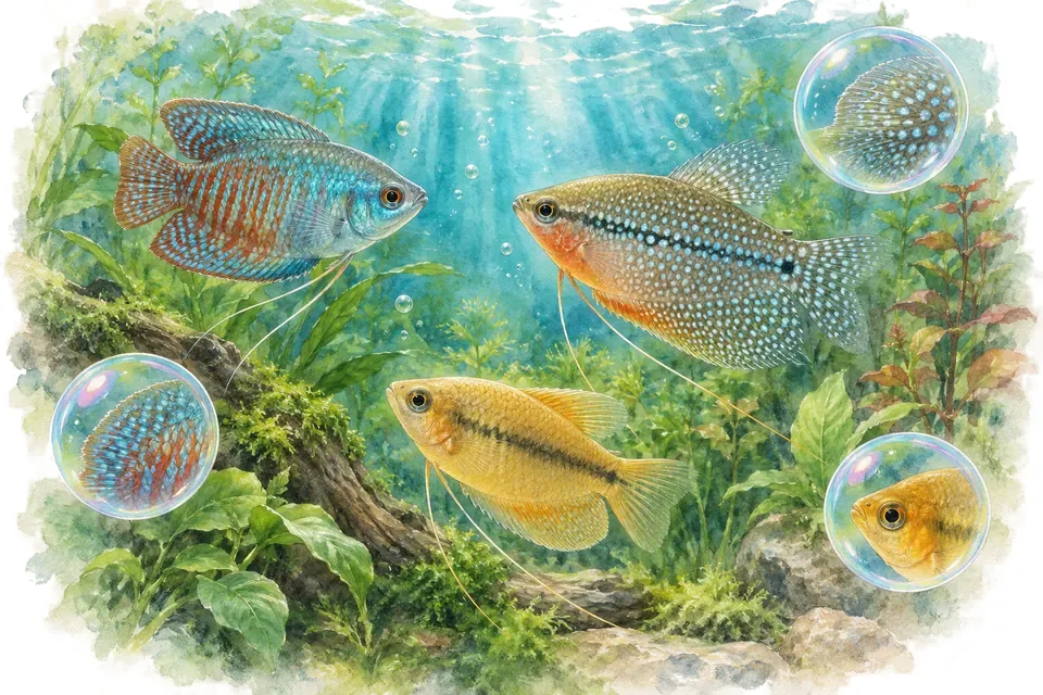 Planche aquarelle : Les gouramis (niveau confirmé).