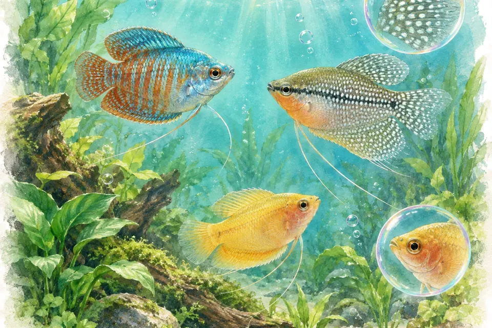 Planche aquarelle : Les gouramis (pour débuter).