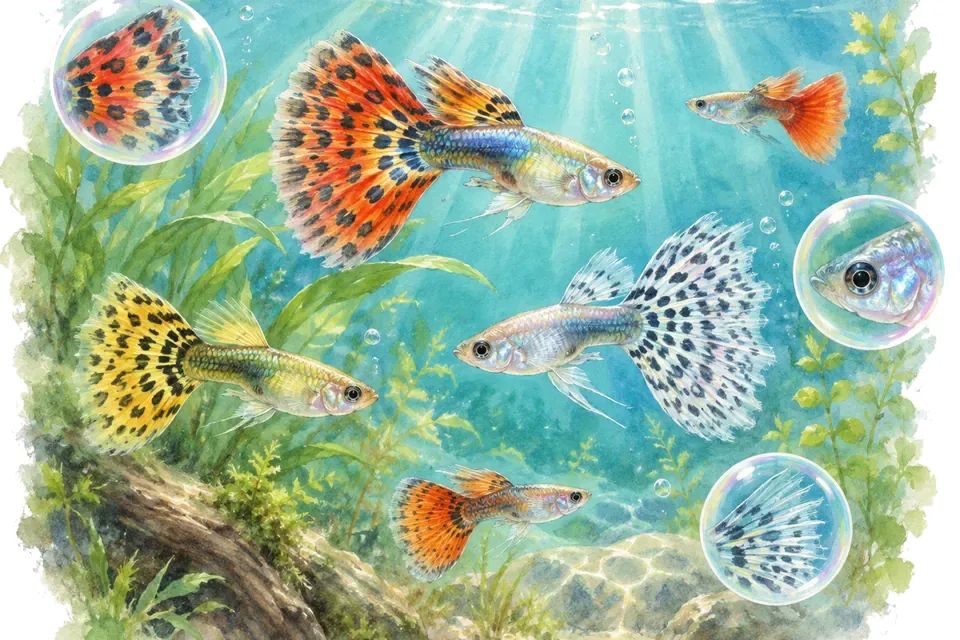 Planche aquarelle : Le guppy, pour débuter.