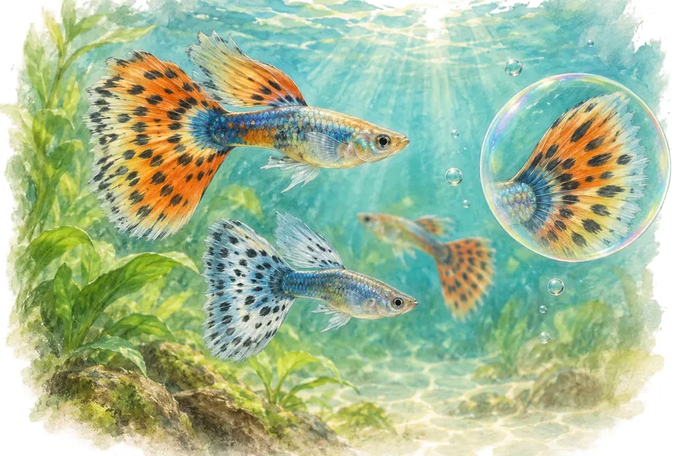 Planche aquarelle : Le guppy, niveau expert.