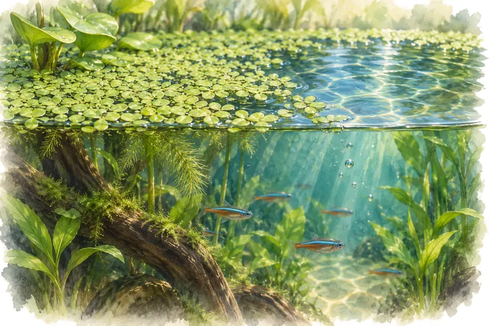Planche aquarelle : lentilles d’eau : maîtriser leur propagation.