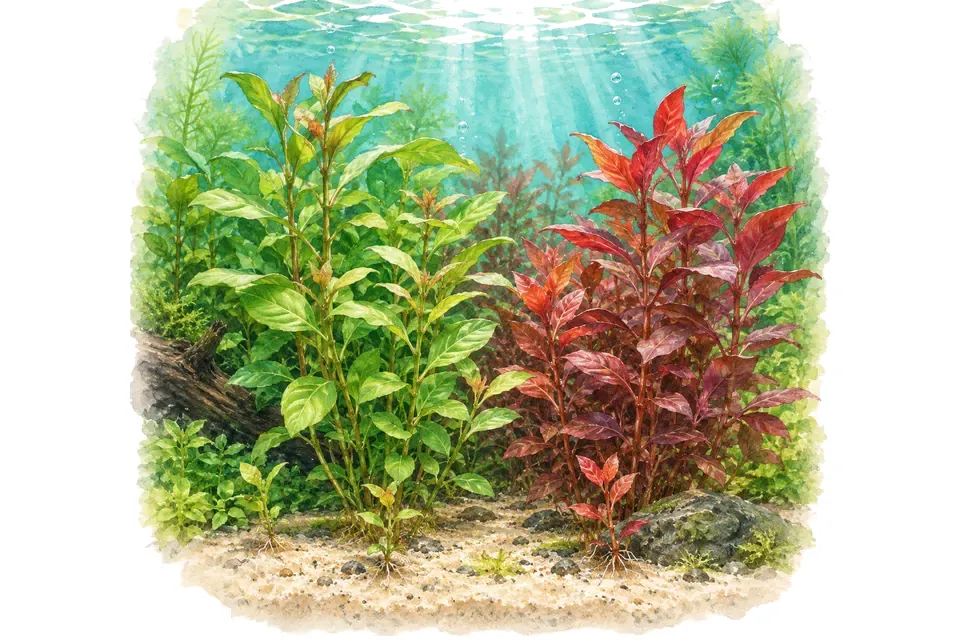Planche aquarelle : Ludwigia : choisir la plante derrière l’étiquette.