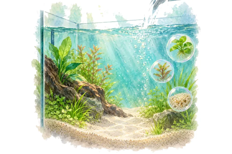 Planche aquarelle du quiz : La mise en route d'un aquarium : quiz débutant.