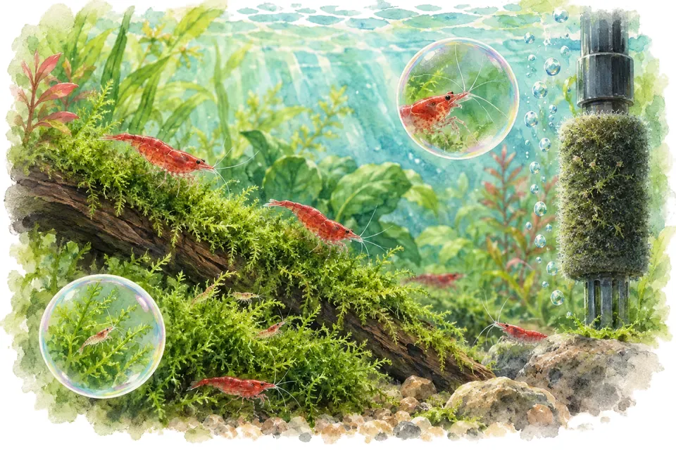 Planche aquarelle : Neocaridina : préparer une colonie de crevettes.