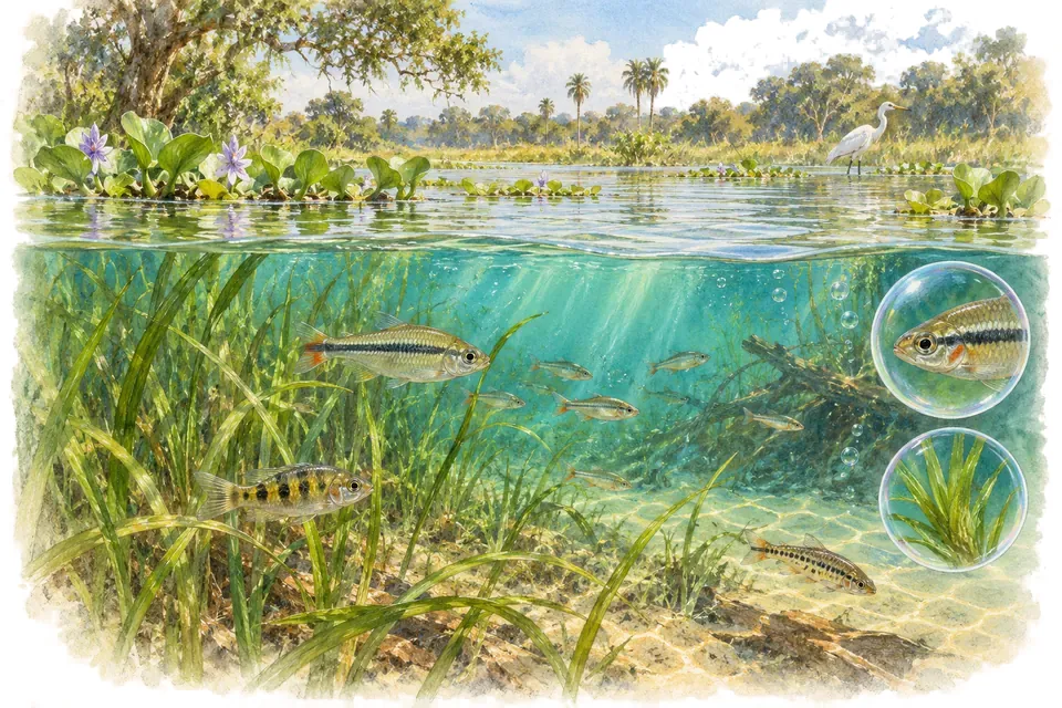 Planche aquarelle : Pantanal : comprendre un milieu soumis aux crues.