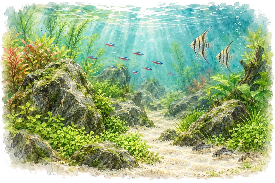 Planche aquarelle : perspective : donner de la profondeur au décor.
