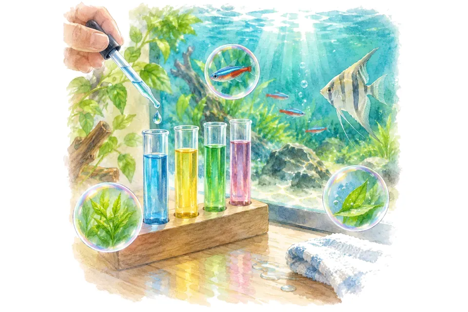 Planche aquarelle du quiz : Quiz expert : pH, GH et KH en aquarium d’eau douce.