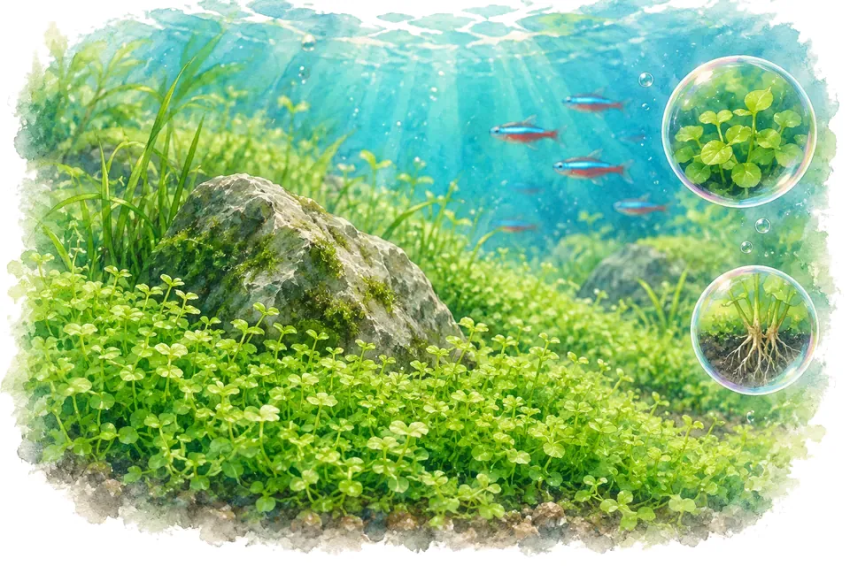 Planche aquarelle du quiz : Quiz expert : plantes de premier plan et tapis.