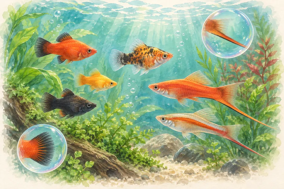 Planche aquarelle : Platys et porte-épées : le quiz pour débuter.