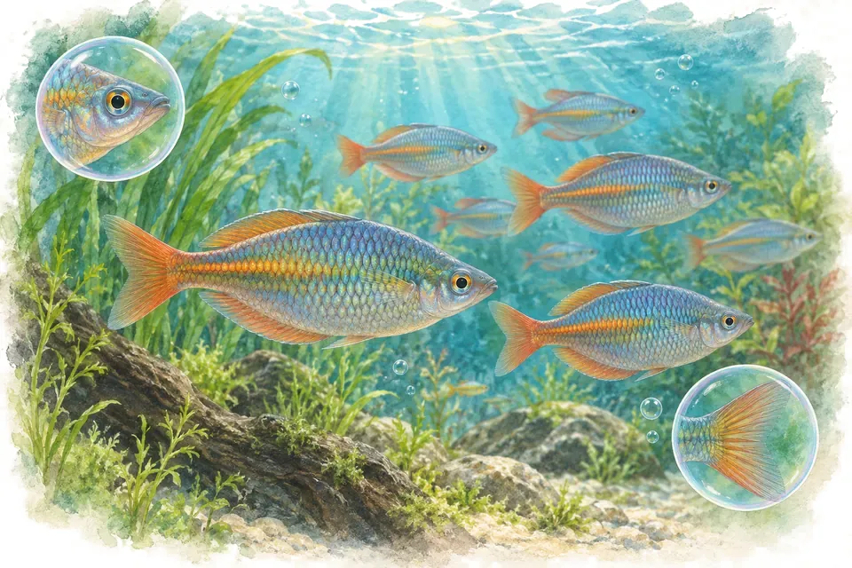 Planche aquarelle : Les poissons arc-en-ciel, niveau confirmé.