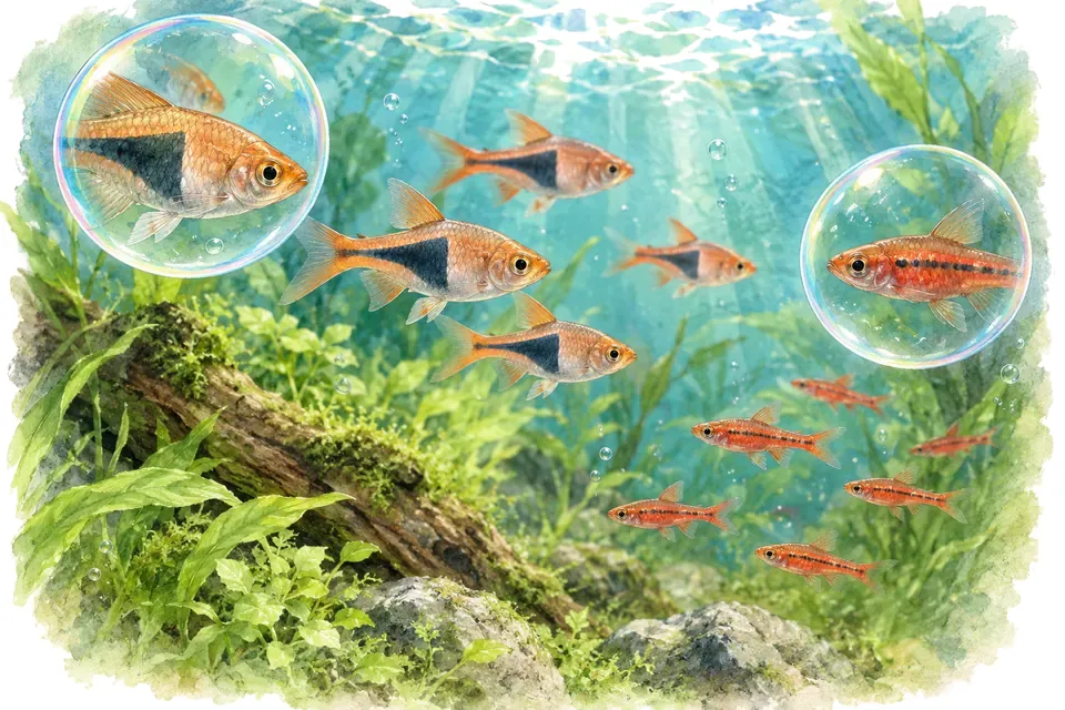 Planche aquarelle : Les rasboras (niveau expert).