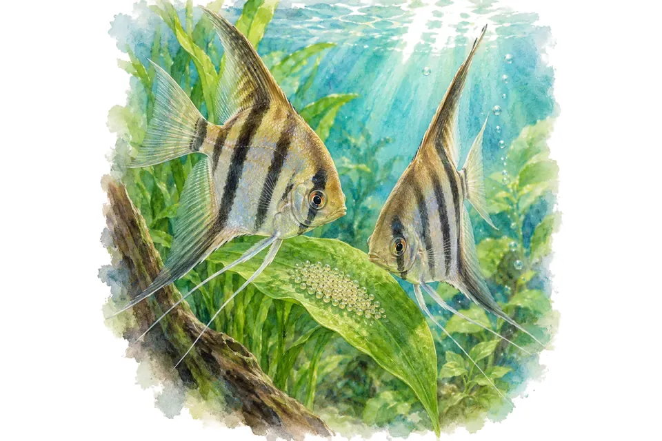 Planche aquarelle du quiz : La reproduction des poissons d'aquarium.