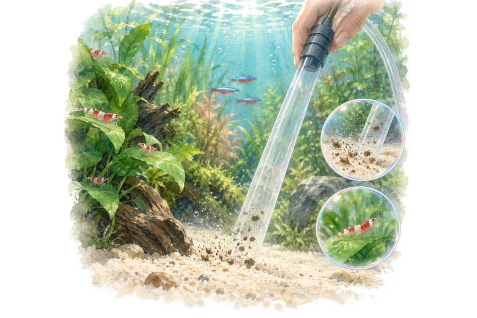 Planche aquarelle : siphon : nettoyer en limitant les perturbations du substrat.