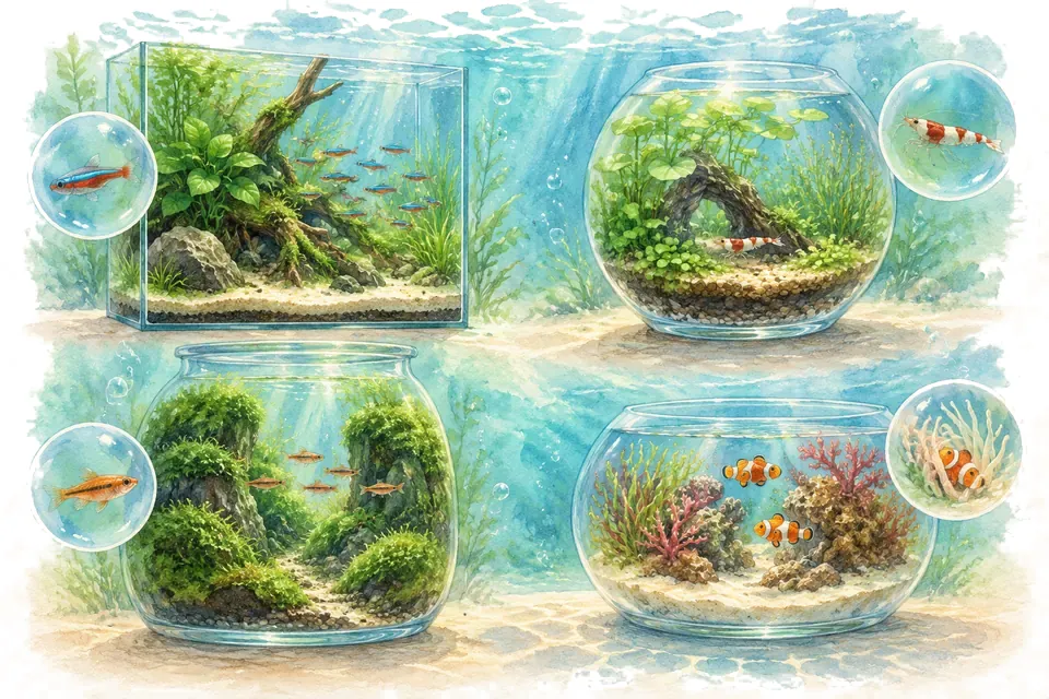 Planche aquarelle : Les styles d'aquascaping pour débuter (pour débuter).