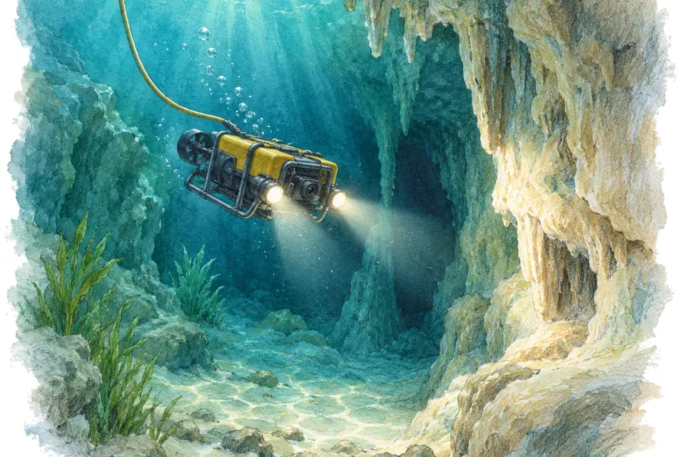 Illustration aquarelle : Hranice : le record de profondeur mesurée d’une grotte inondée en 2022.