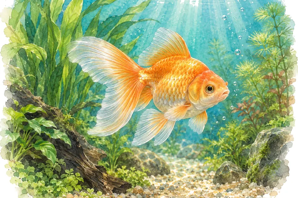 Illustration aquarelle : Tish, le poisson rouge dont la longévité a été reconnue.