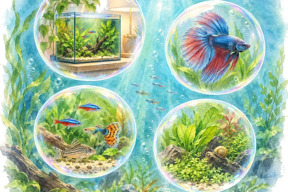 Planche aquarelle : Quel aquarium pour votre quotidien ?.