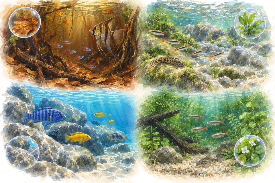 Planche aquarelle du test : Quel biotope vous ressemble ?.