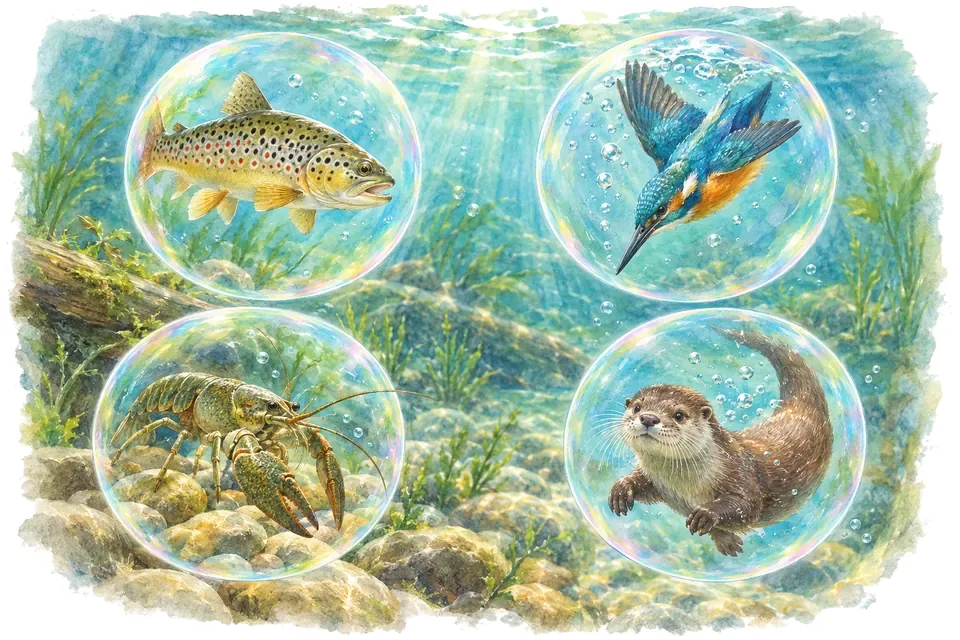 Planche aquarelle : Quel habitant de la rivière êtes-vous ?.