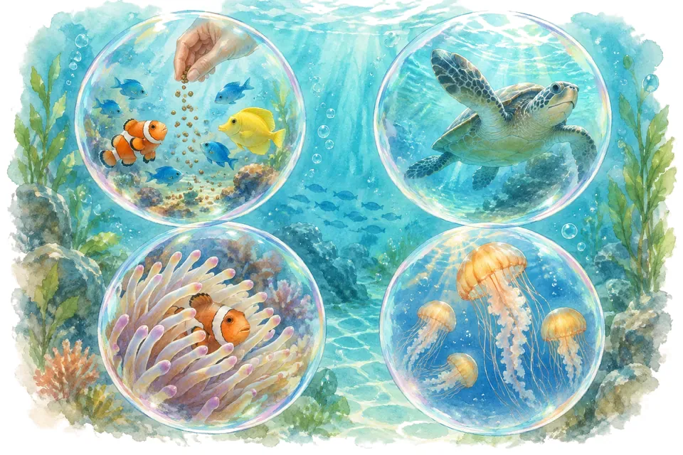 Planche aquarelle : Quel moment de l'aquarium préférez-vous ?.