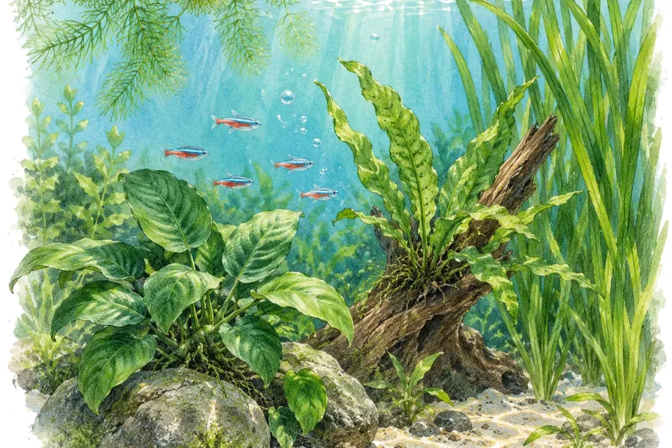 Illustration aquarelle : Quelle plante d’aquarium vous ressemble ?