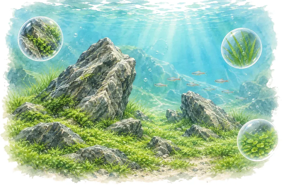 Planche aquarelle : l'aquascaping.