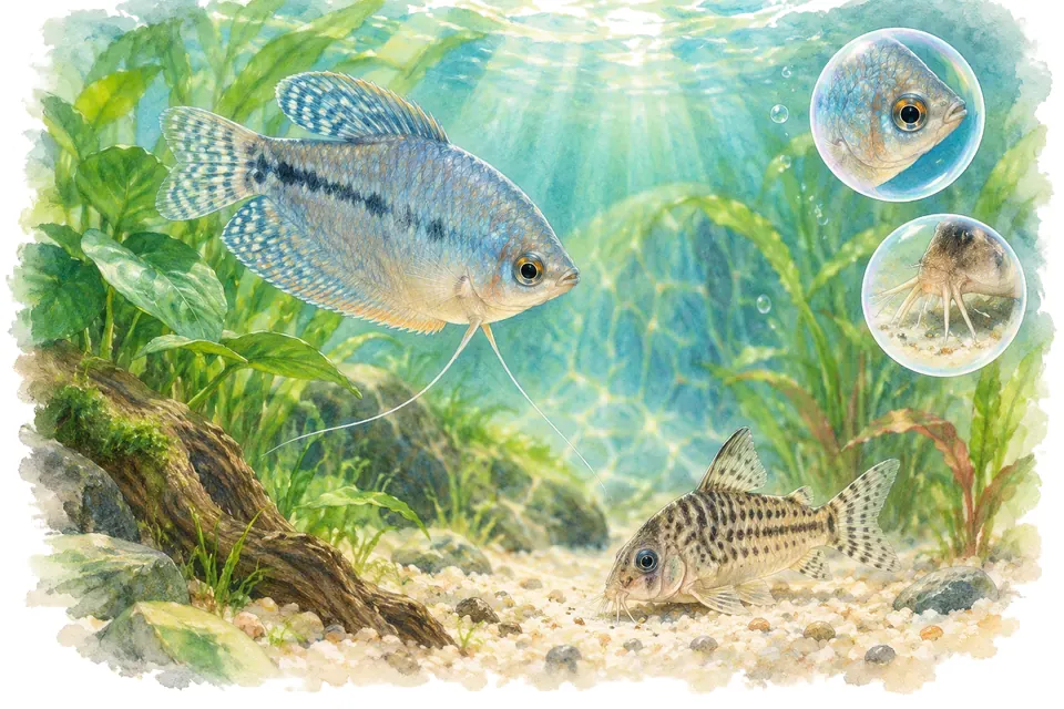 Planche aquarelle : Vrai ou faux : le comportement des poissons.