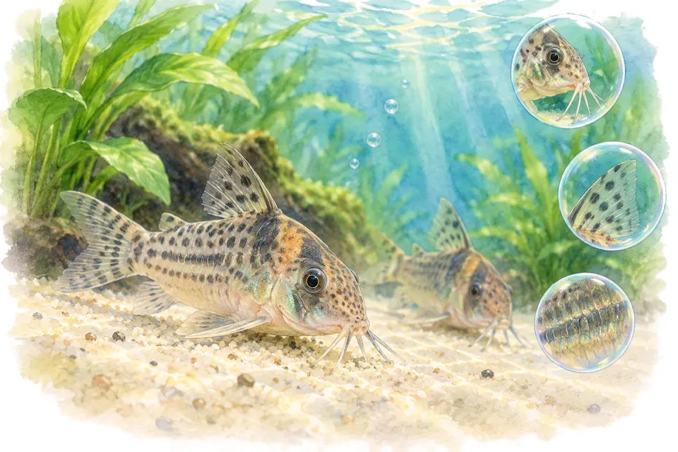 Planche aquarelle : les corydoras.
