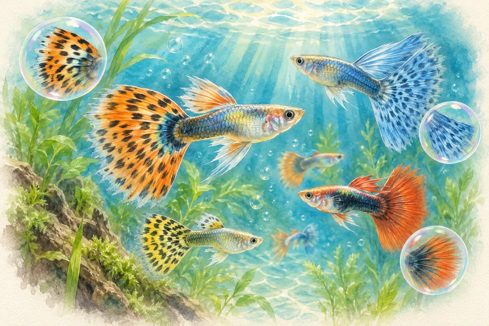 Planche aquarelle : le guppy.