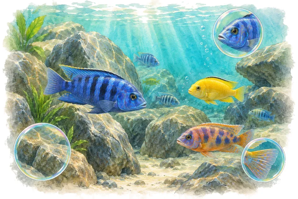 Planche aquarelle : les lacs africains.