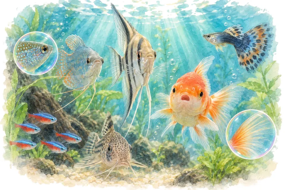 Planche aquarelle : la mémoire des poissons.