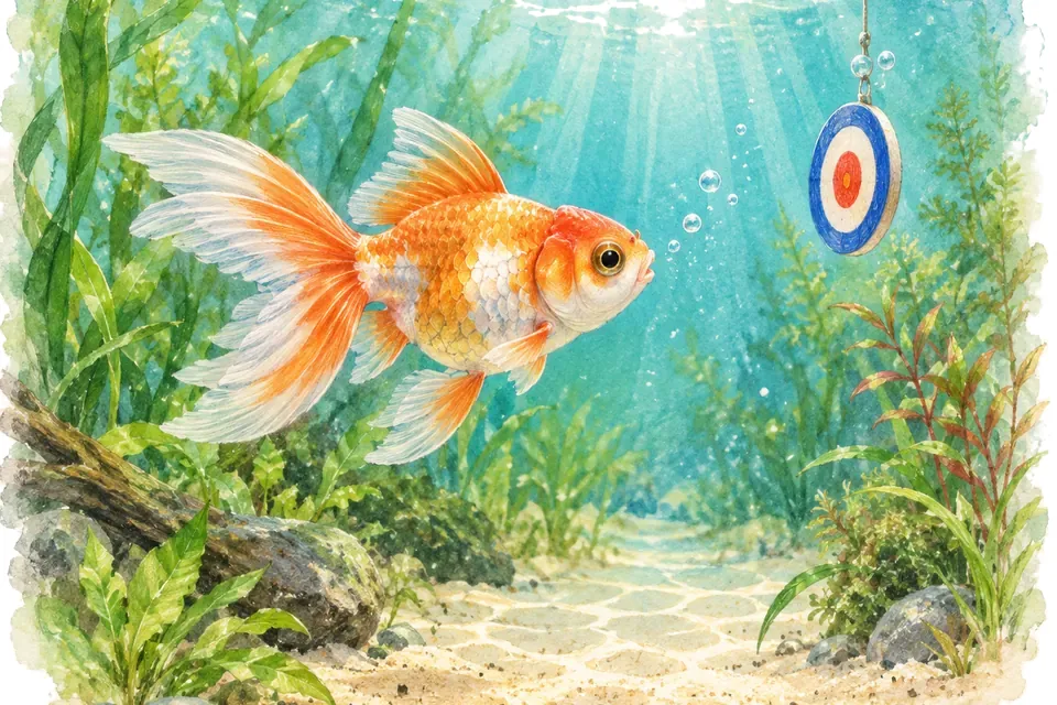 Illustration aquarelle : Vrai ou faux : le poisson rouge a une mémoire très courte.