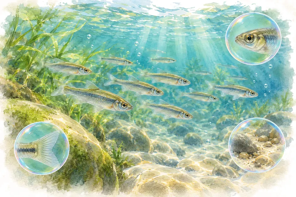 Planche aquarelle : les poissons de nos rivières.