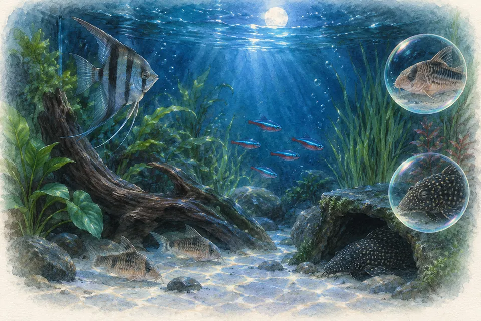 Planche aquarelle : Vrai ou faux : les poissons dorment-ils ?.